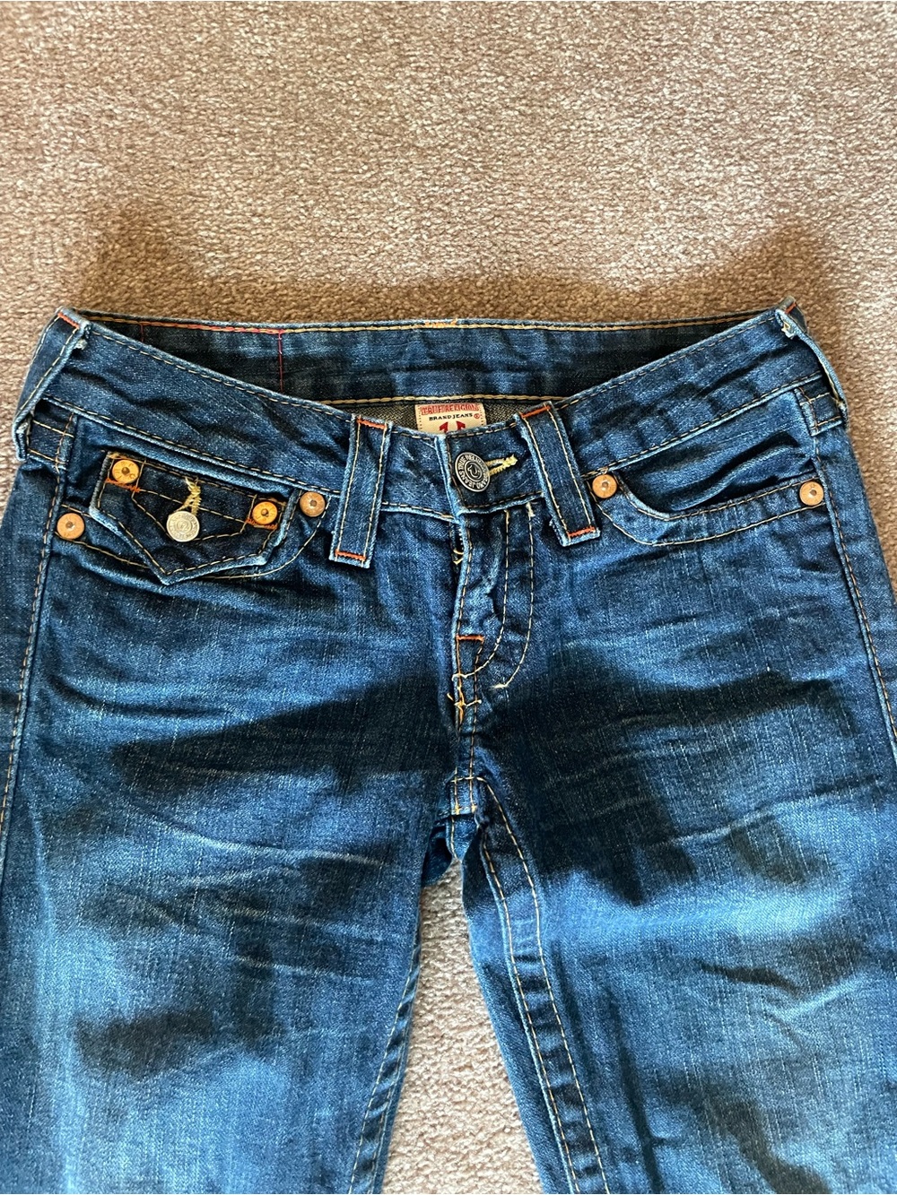 Vintage True Religion Women's Straight Leg Jeans - Dark Blue